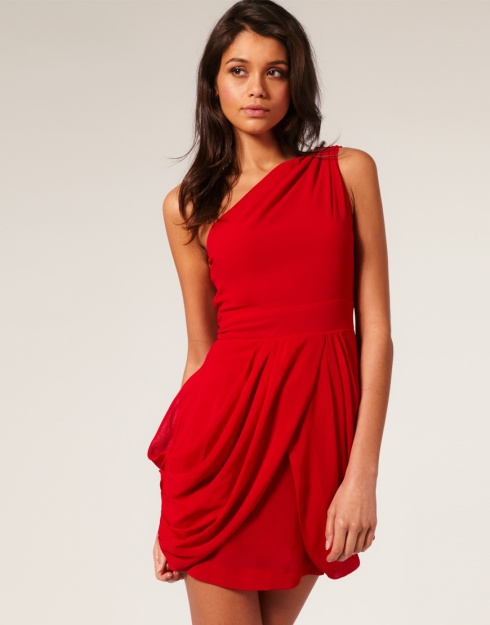 ASOS red chiffon drape dress